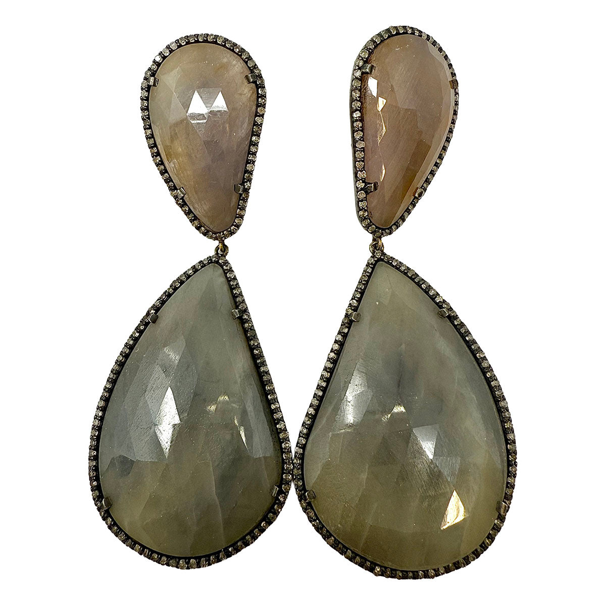 Sterling Silver and Labradorite Dangle Earrings with Diamond Trim