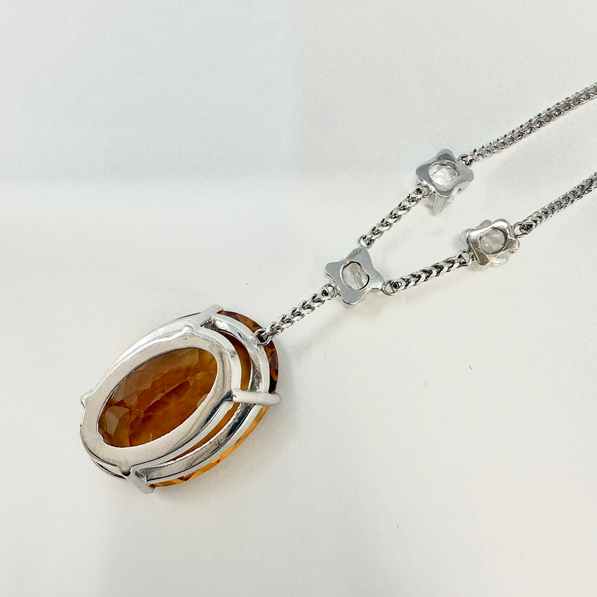 14K White Gold Necklace with Citrine and 3 Raw Diamonds