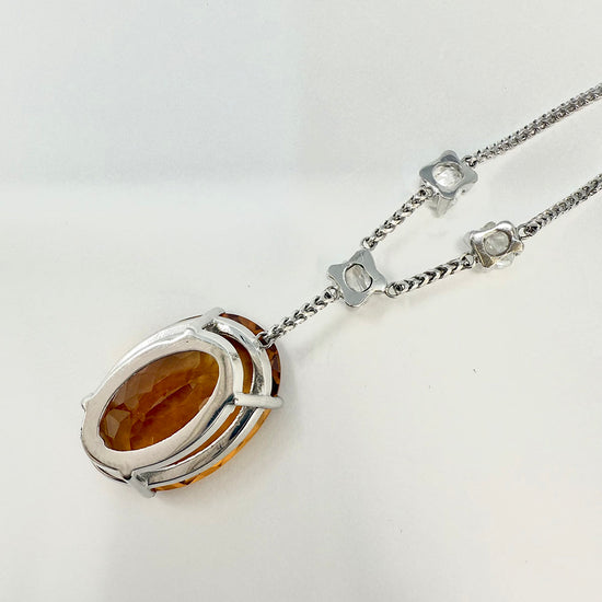 14K White Gold Necklace with Citrine and 3 Raw Diamonds