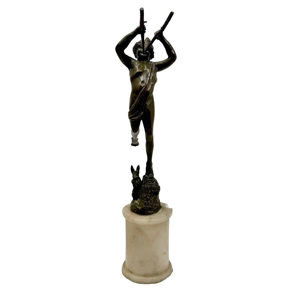 "Nymph Playing Two Flutes" Neoclassical Bronze Sculpture Signed