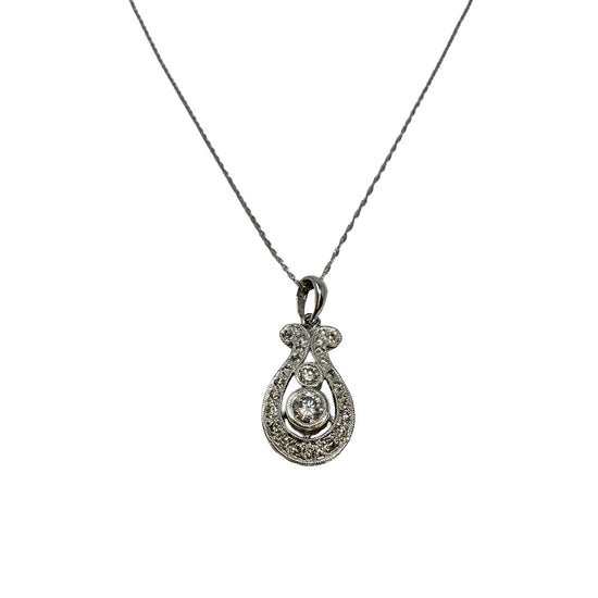 Vintage 14K White Gold  18" Necklace with Diamond Pendant