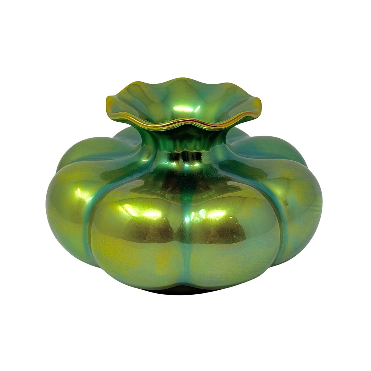 Zsolnay Short Vase Eosin Green/Gold Luster Signed