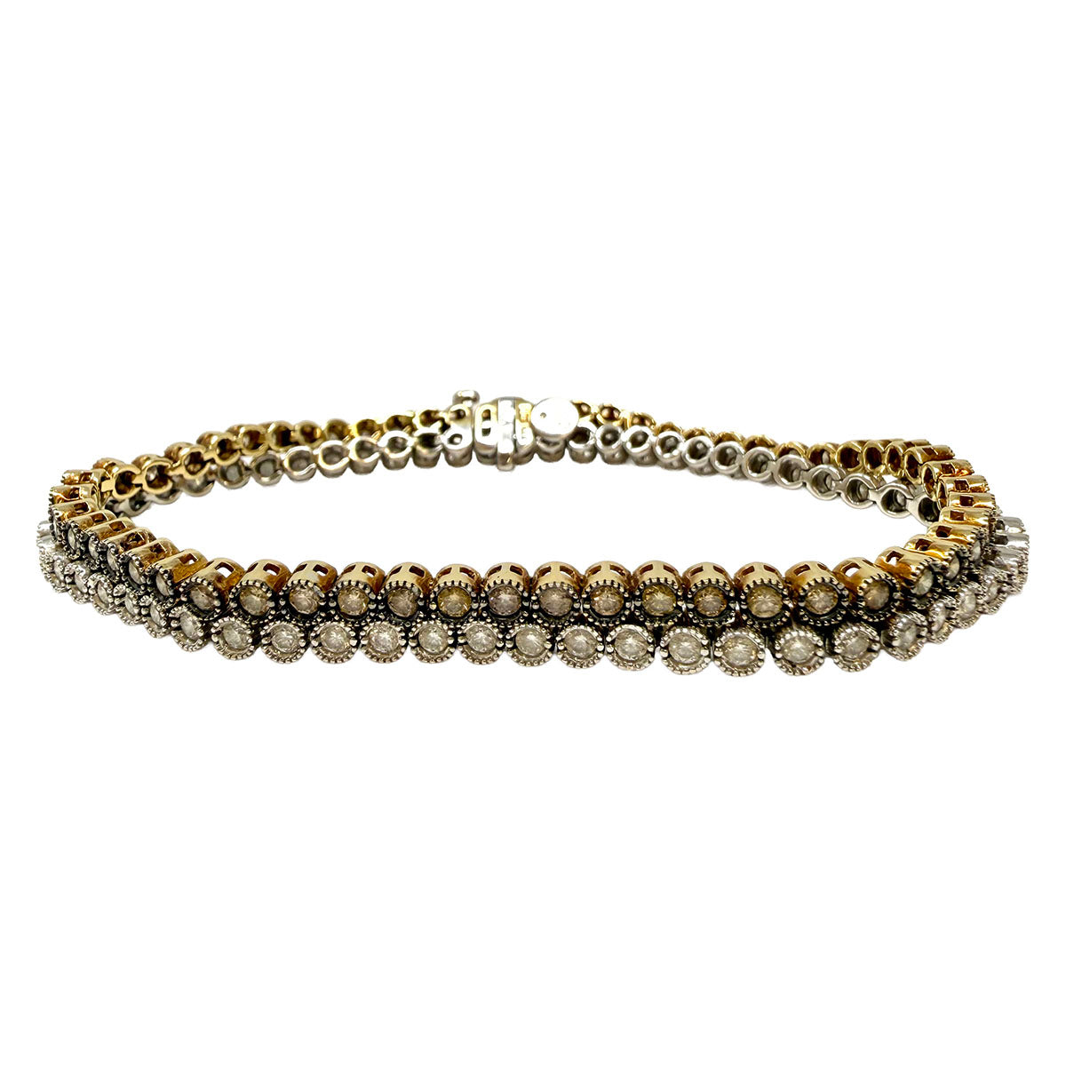 14K White and Yellow Gold Double Stranded Diamond Tennis Bracelet