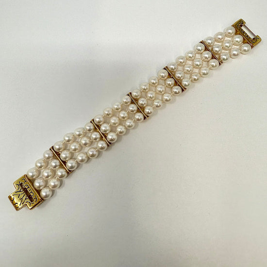 3 Strand Pearl Bracelet with 18K Gold Clasp and Diamonds
