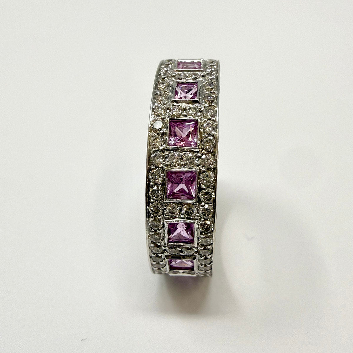 Bez Ambar 18K White Band with Diamond and Sapphire