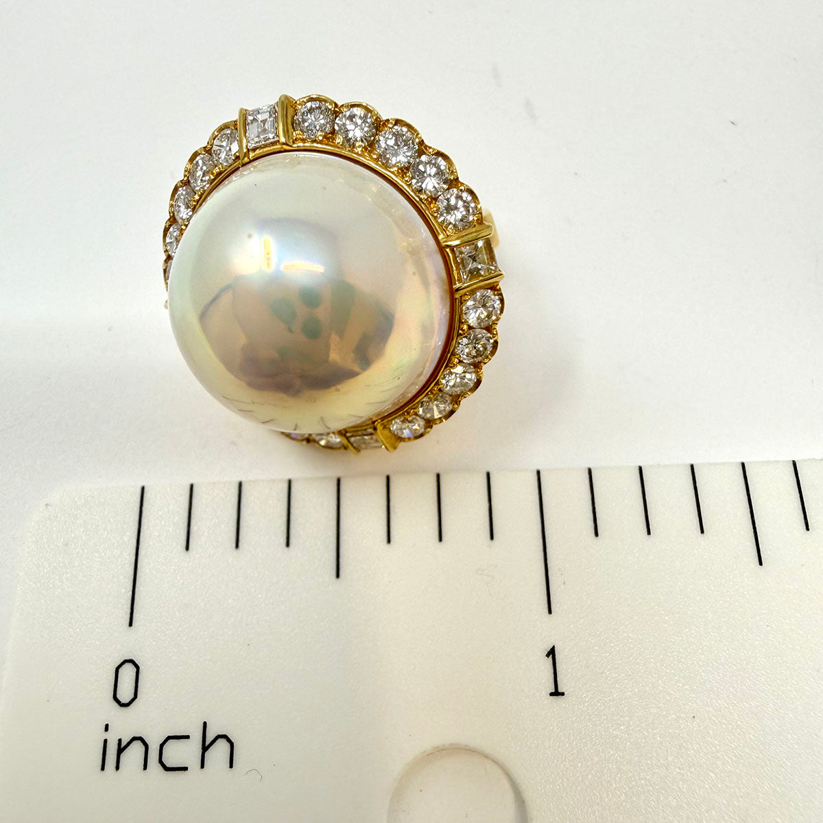 Rudolf Friedman 18K Gold Earrings with Mabe Pearl and Diamonds