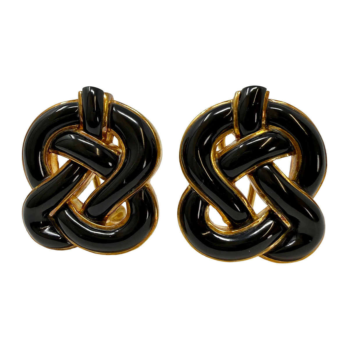 Tiffany & Co. Vintage 18K Gold Knot clip-on Earrings with Onyx