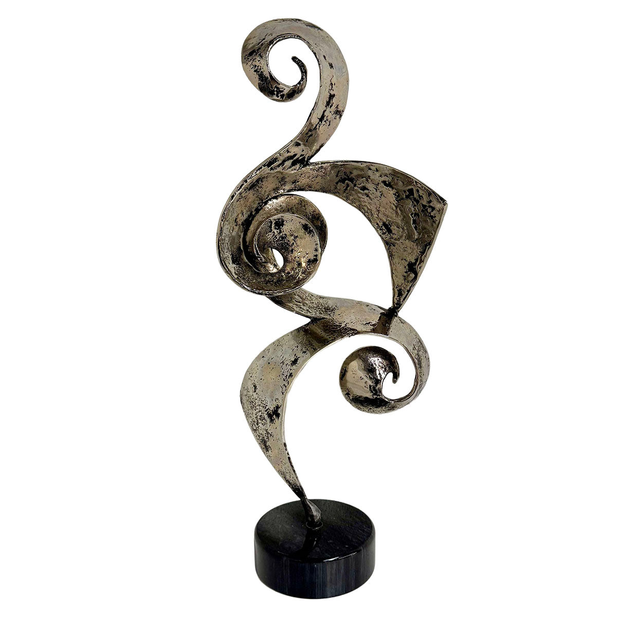 Abstract Brutalist Metal Ribbon Sculpture on base