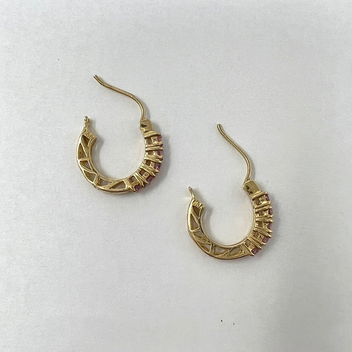 14K Gold Filigree Hoop Earrings with Pink Sapphire