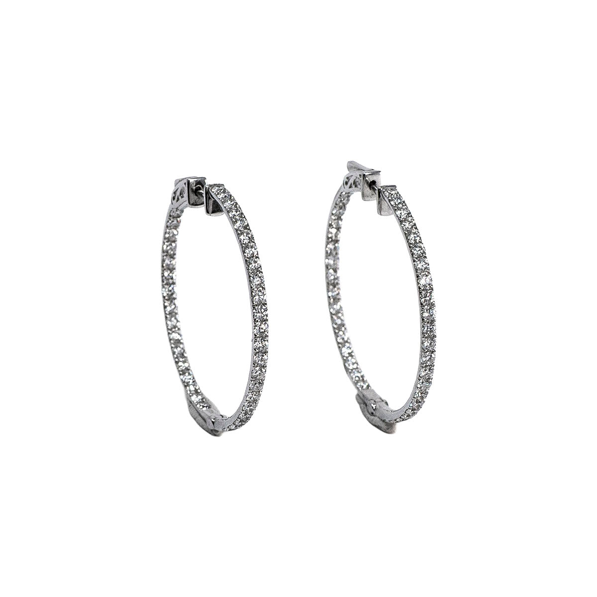 14K White Gold Diamond Inside Out Hoop Earrings