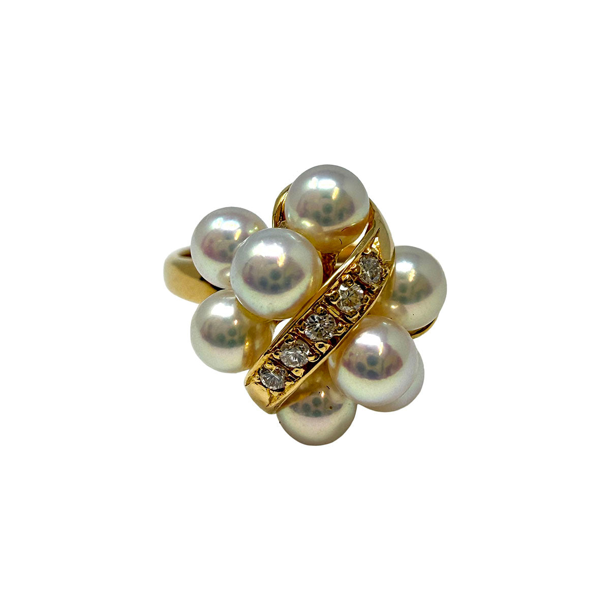 18k Gold Akoya Pearl and Diamond Ring