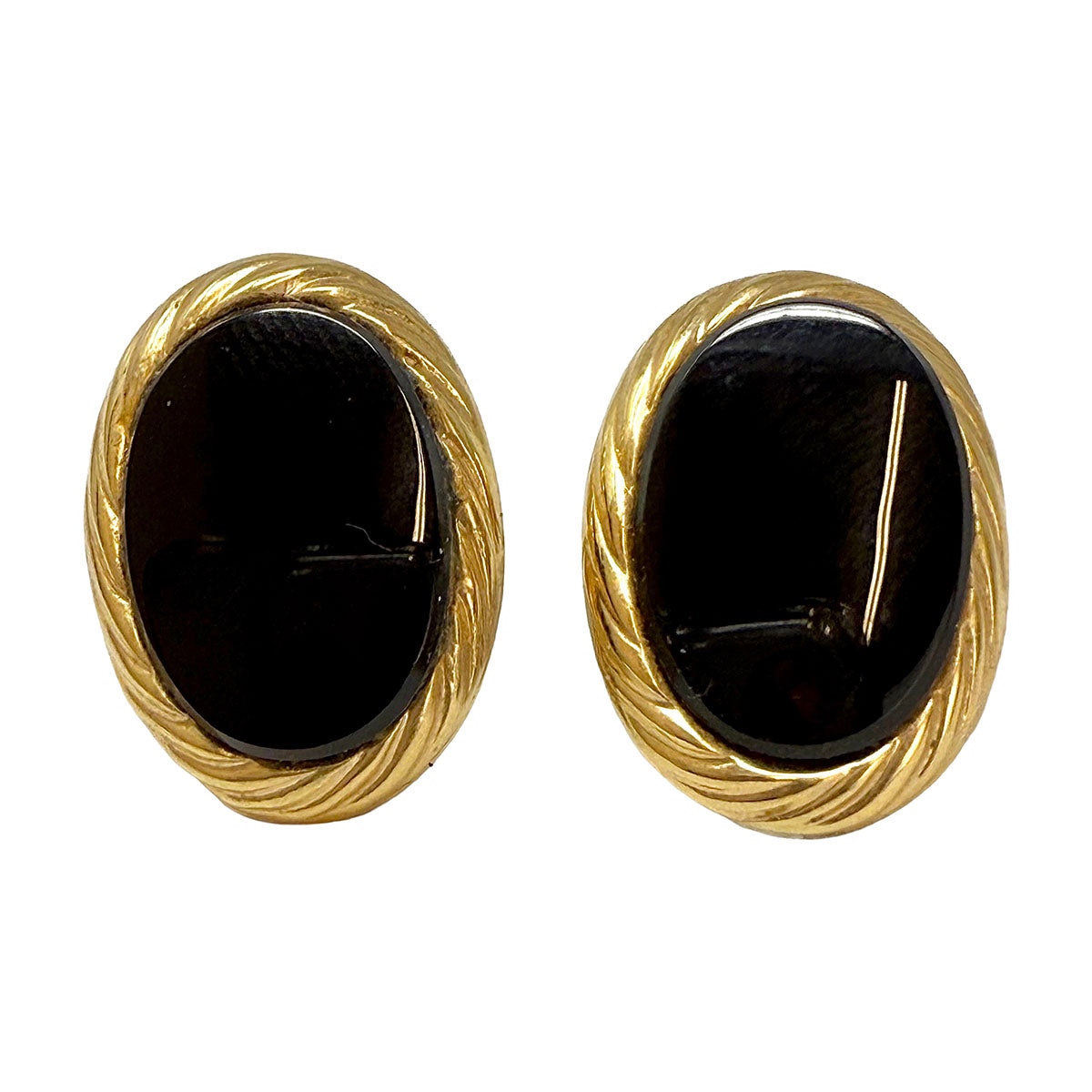 14K Gold Oval Earrings with Onyx