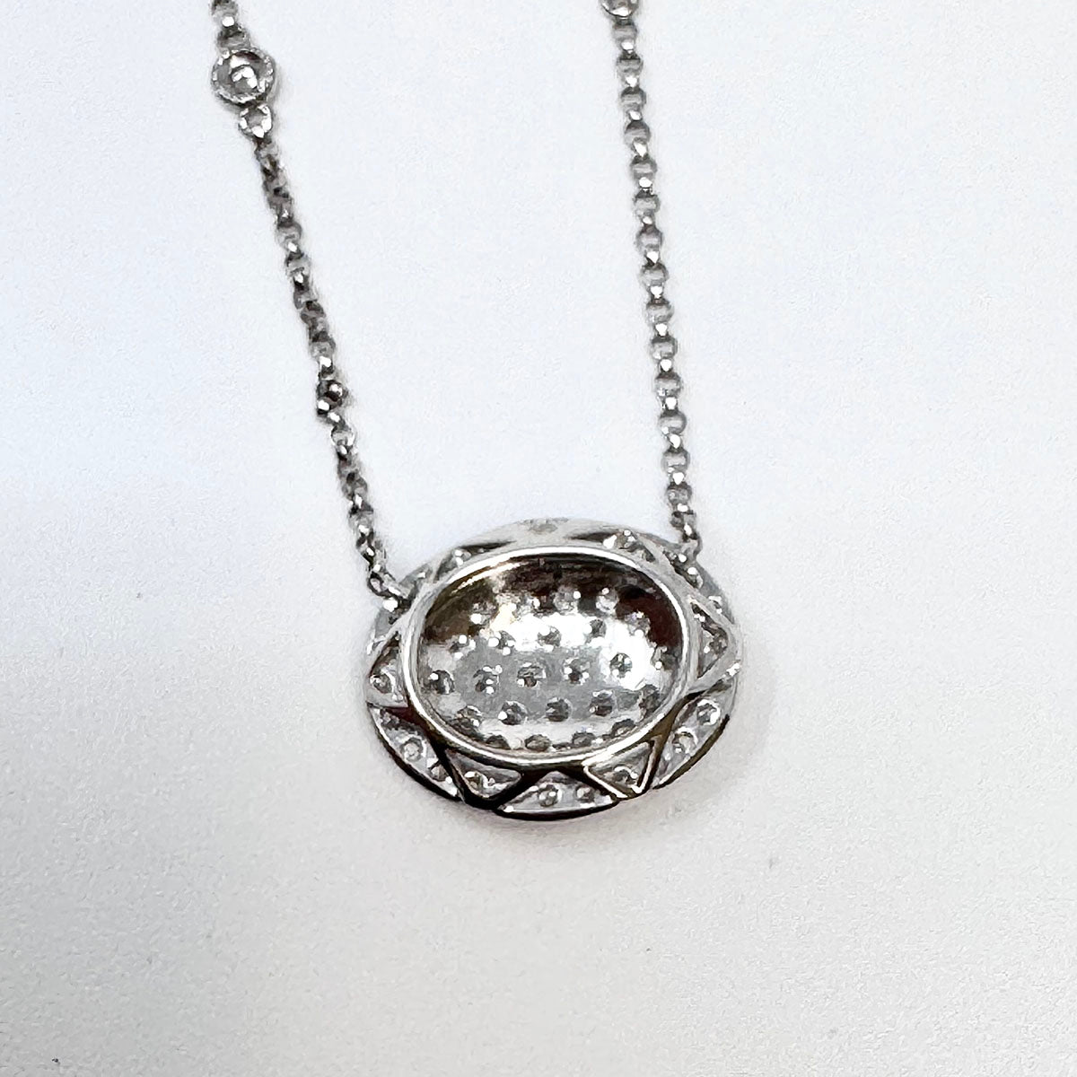 14K White Gold Diamond 18" Necklace with Oval Pave Diamond Pendant