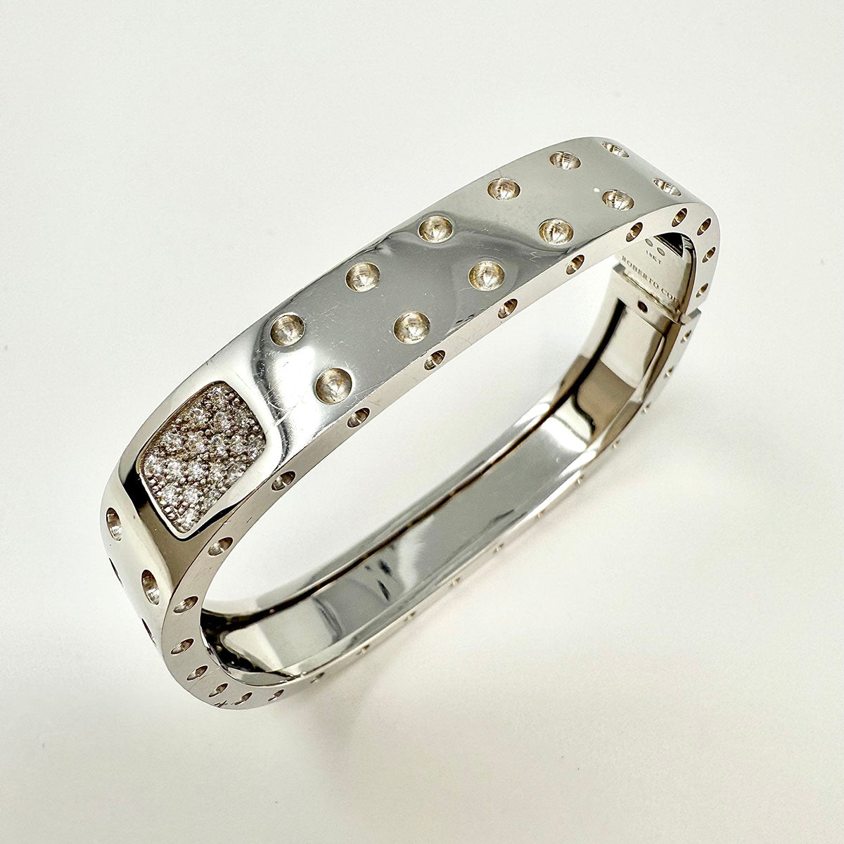 Roberto Coin Hinged 18K White Gold "Pois Moi" Bracelet with Diamond
