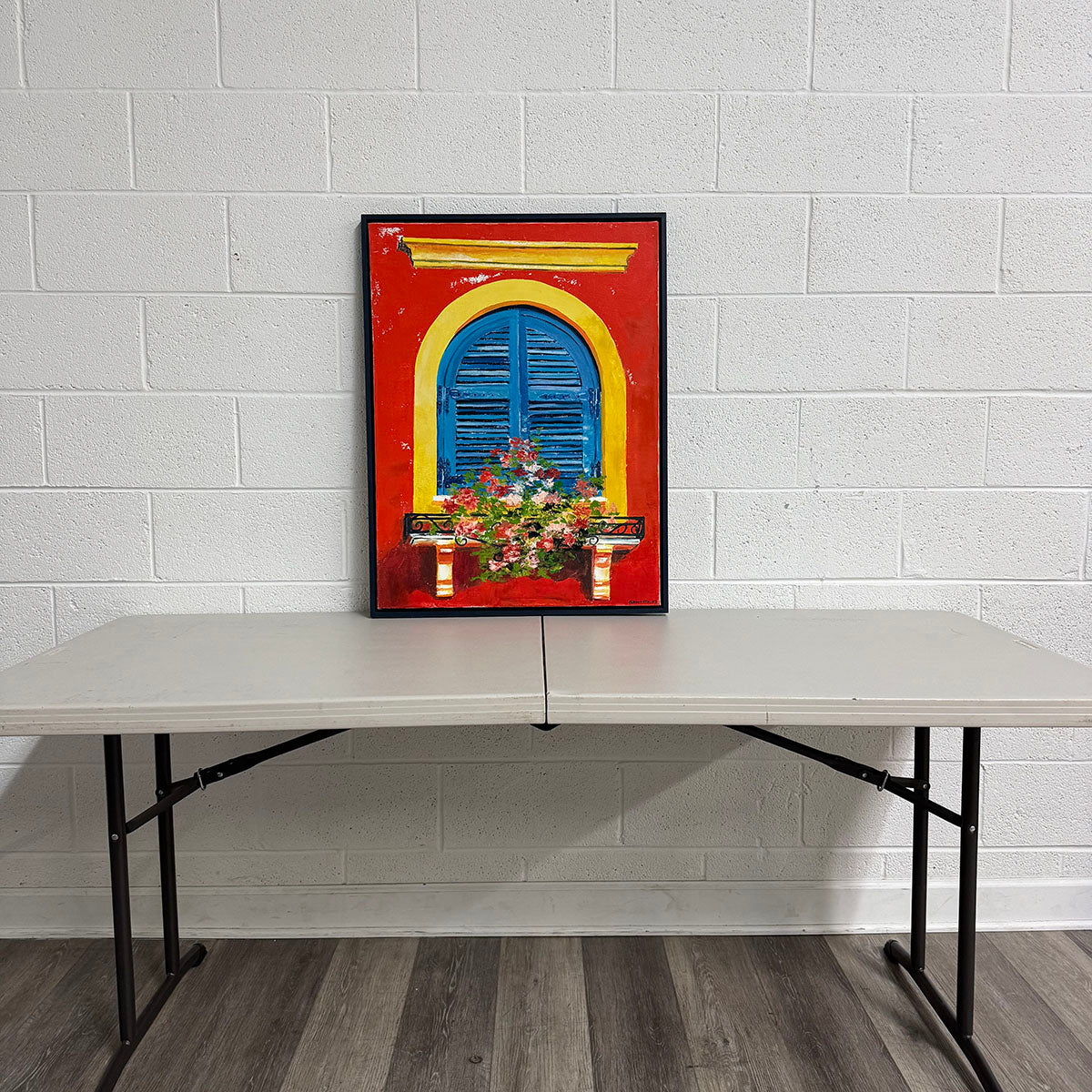 "European Shuttered Window with Flower Box" Signed and Dated '03