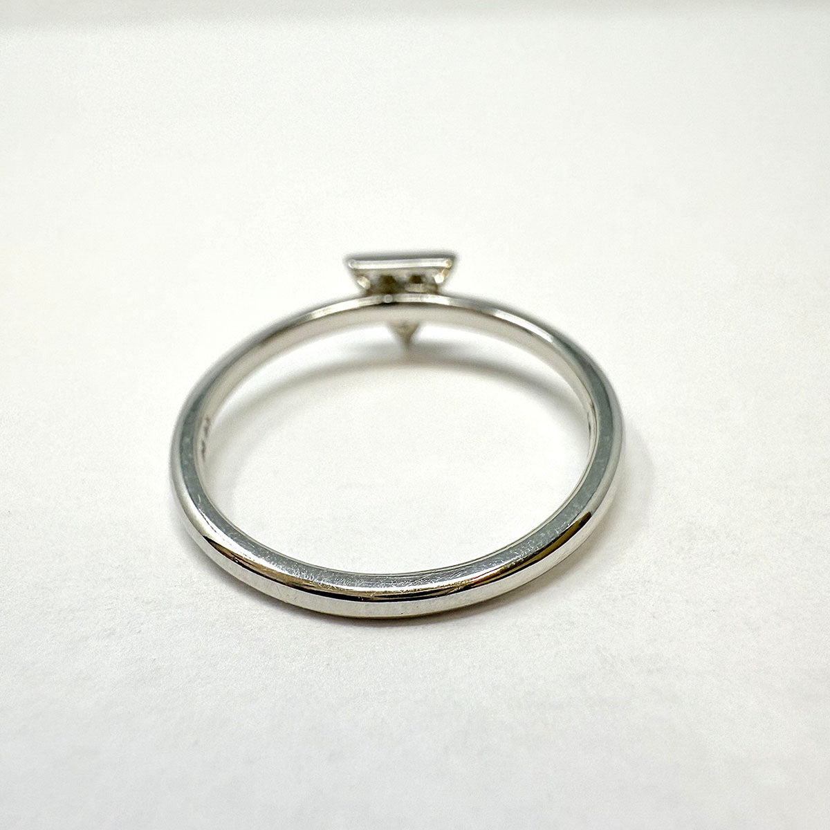 14K White Gold Ring with Triangular Shaped Pave Diamond Embellished Center Piece