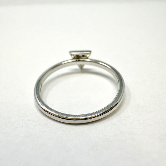 14K White Gold Ring with Triangular Shaped Pave Diamond Embellished Center Piece