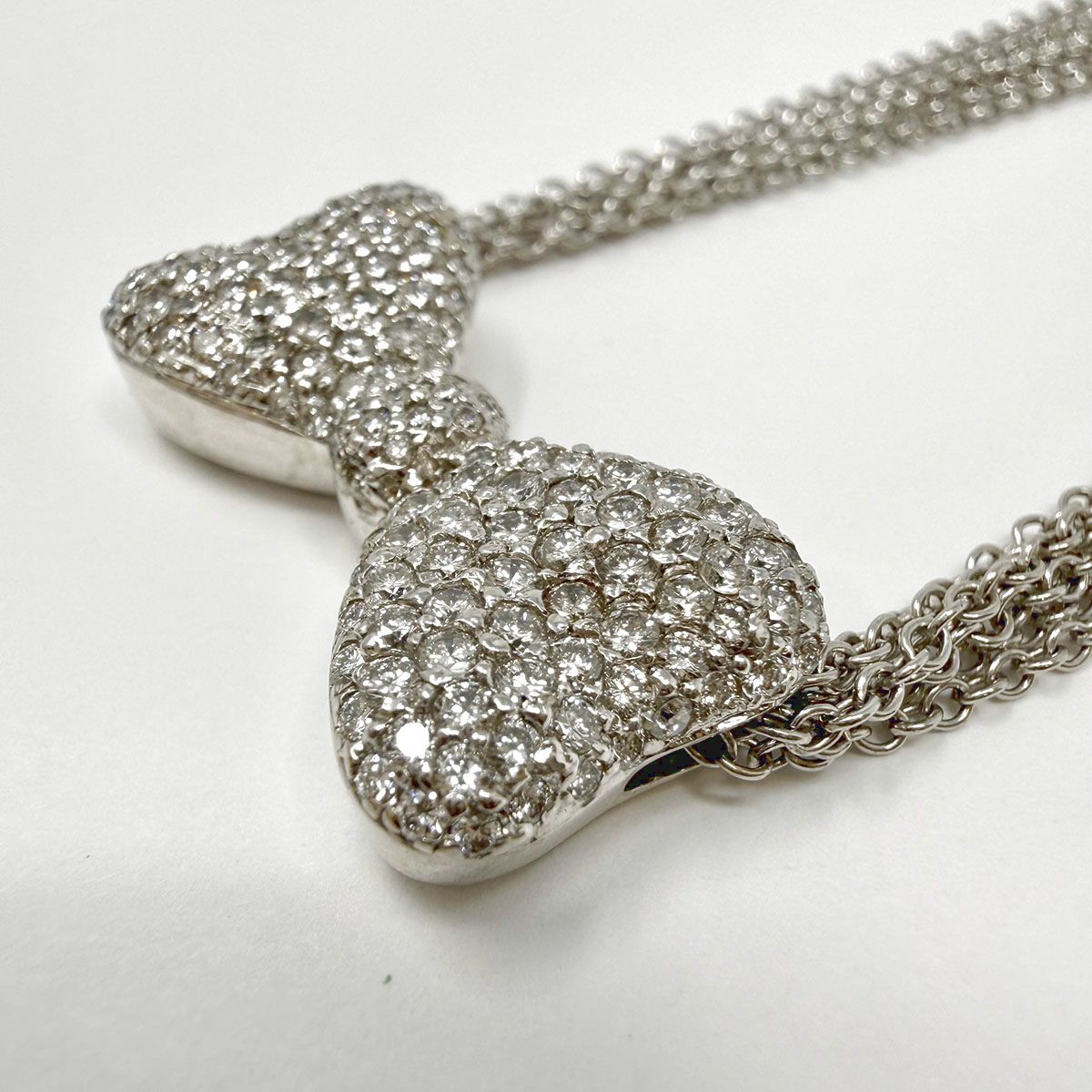 18K White Gold Six Chain Necklace with Diamond Bowtie