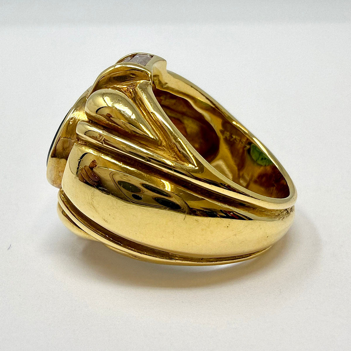 Susan Berman 18K Gold Ring with Oval Carved Intaglio Eros and Lion Tourmaline