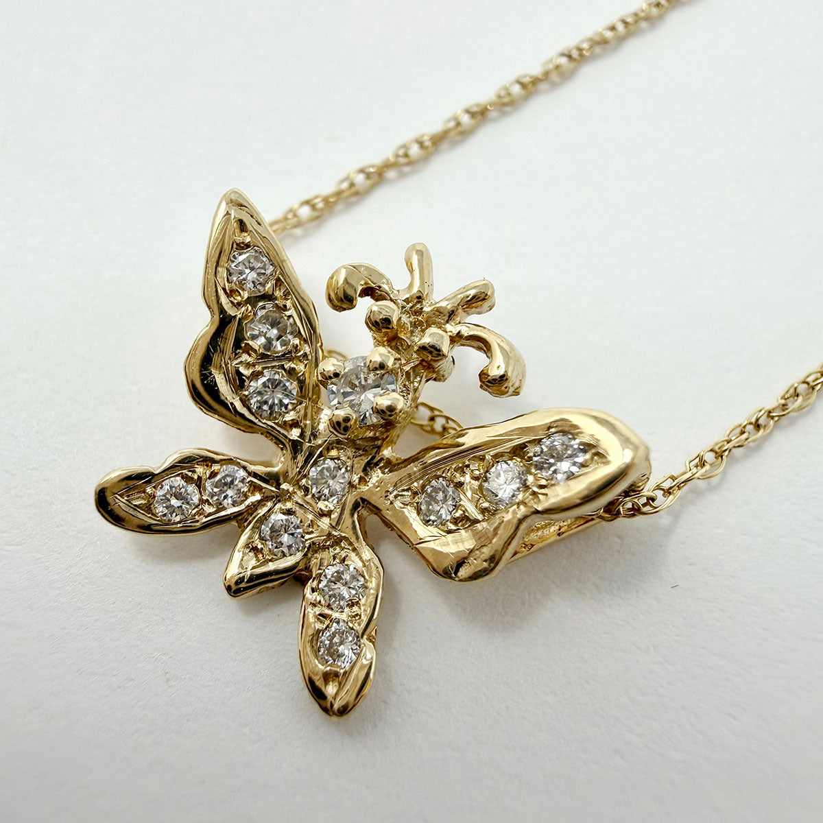14K Gold Necklace with Diamond Embellished Butterfly Pendant