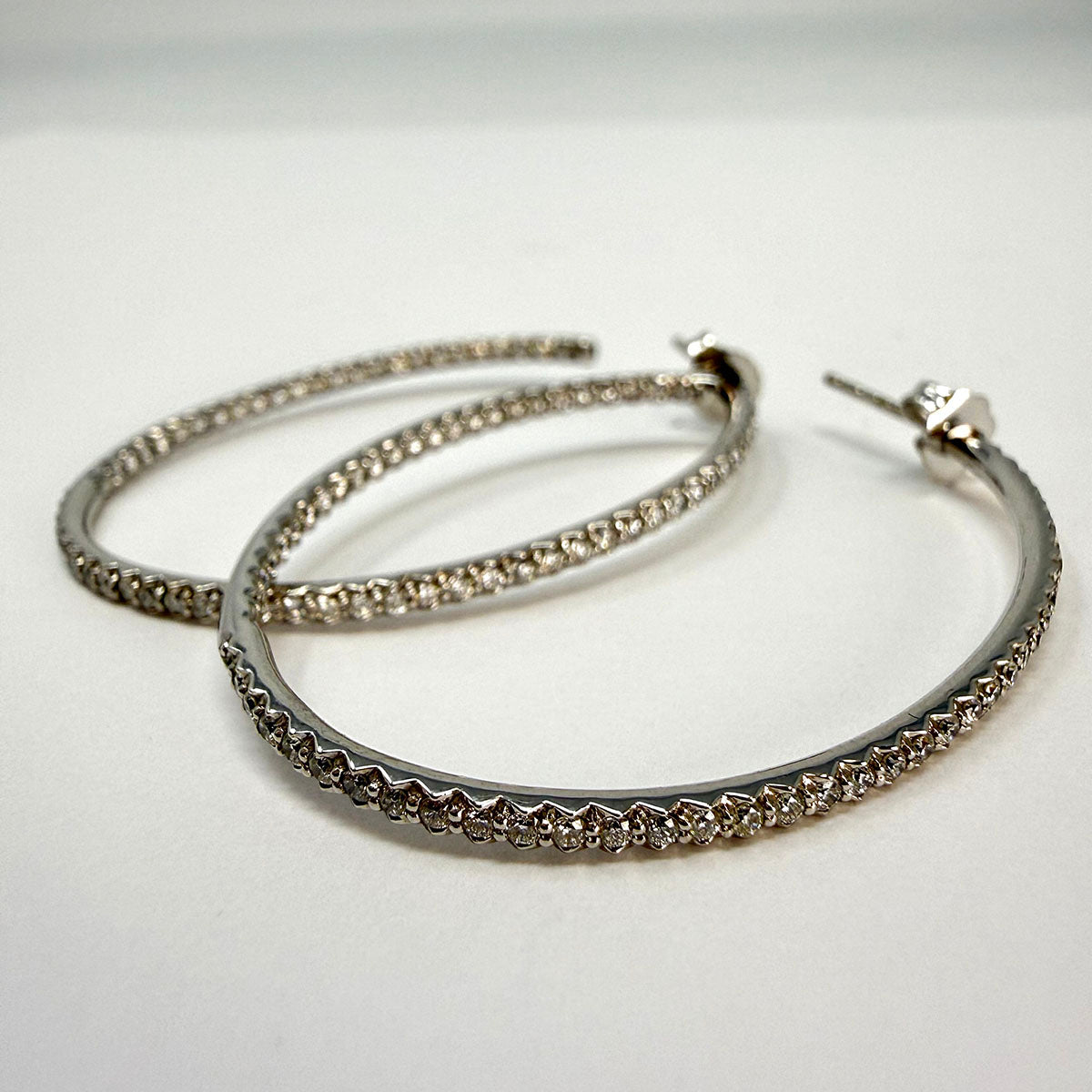 Roberto Coin 18K White Gold Inside Outside Diamond Hoop Earrings