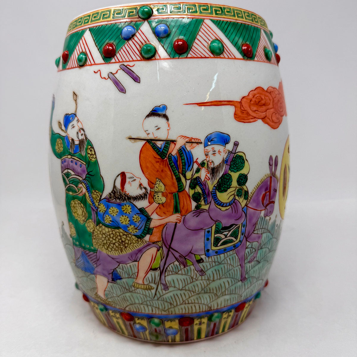 Asian Enameled Porcelain Garden Stool "Eight Immortals"