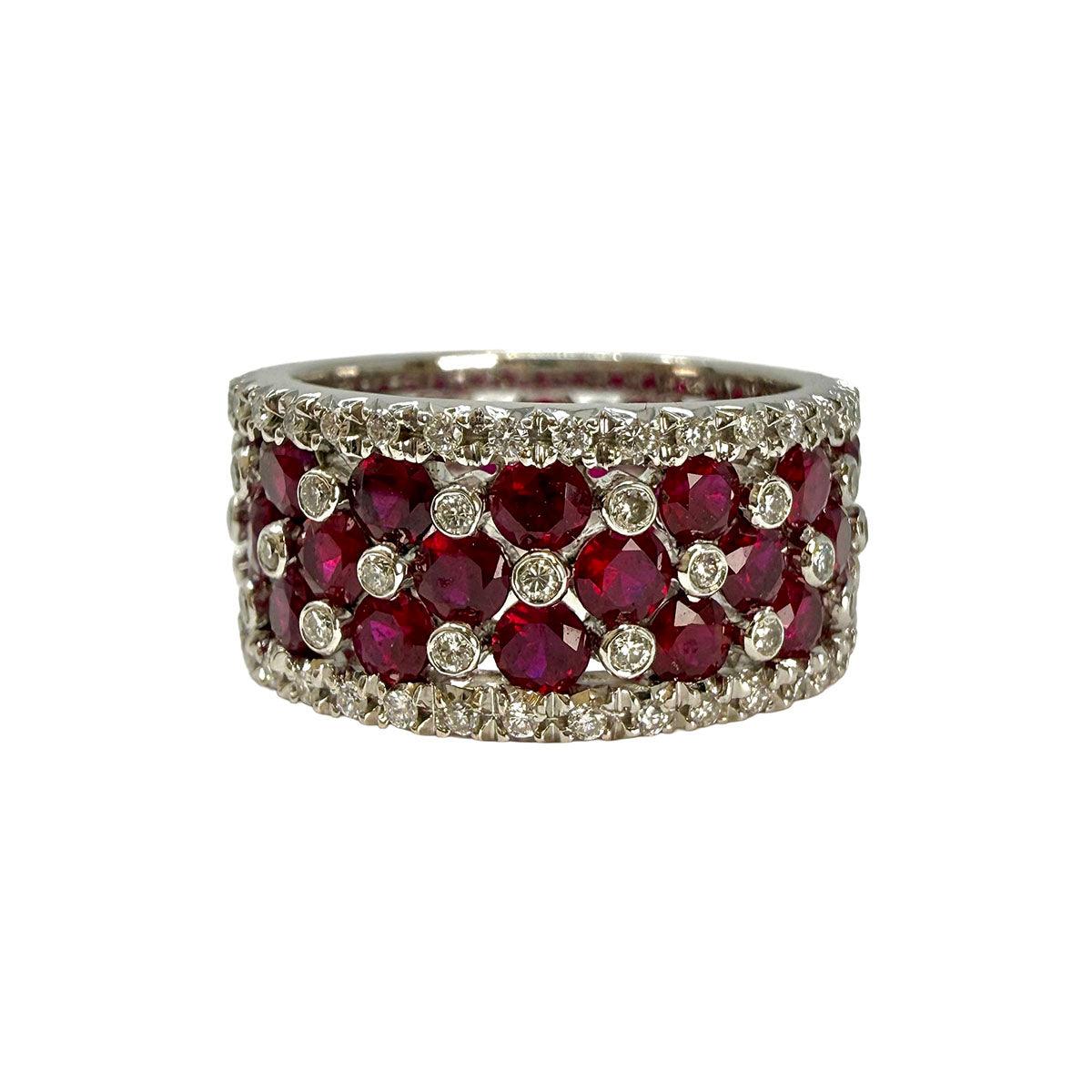 Favero 18K White Gold Eternity Ring with Ruby and Diamond