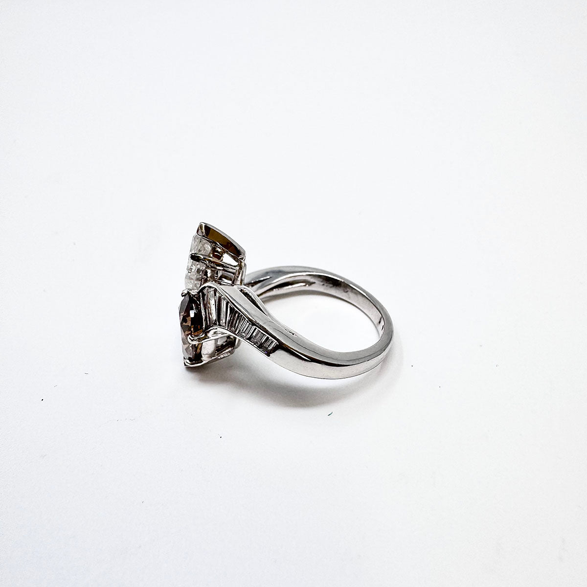 Platinum Twin Diamond Ring with 1.18ct Diamond and 1.17ct Cognac Colored Diamond