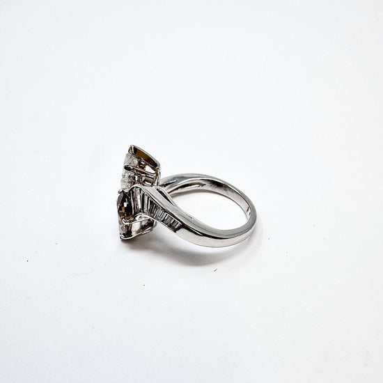 Platinum Twin Diamond Ring with 1.18ct Diamond and 1.17ct Cognac Colored Diamond