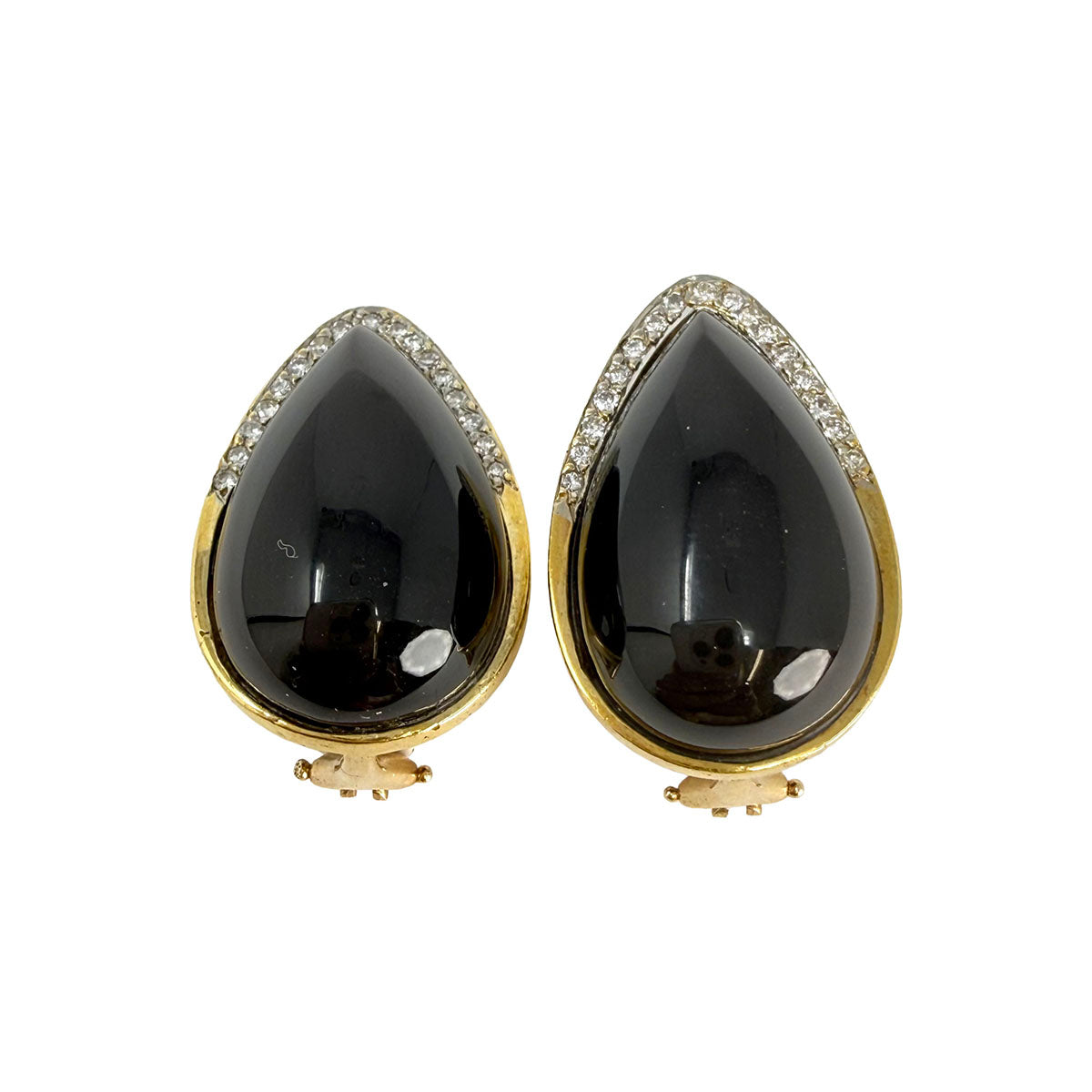 18K Gold Earrings with Onyx and Diamonds