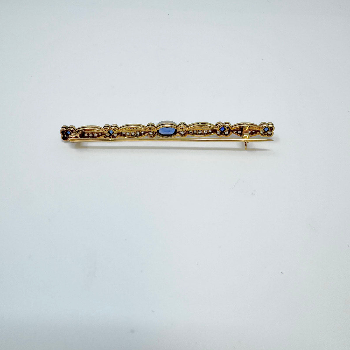 Platinum and 18K Rose Gold Stick Pin with Diamond and Sapphire