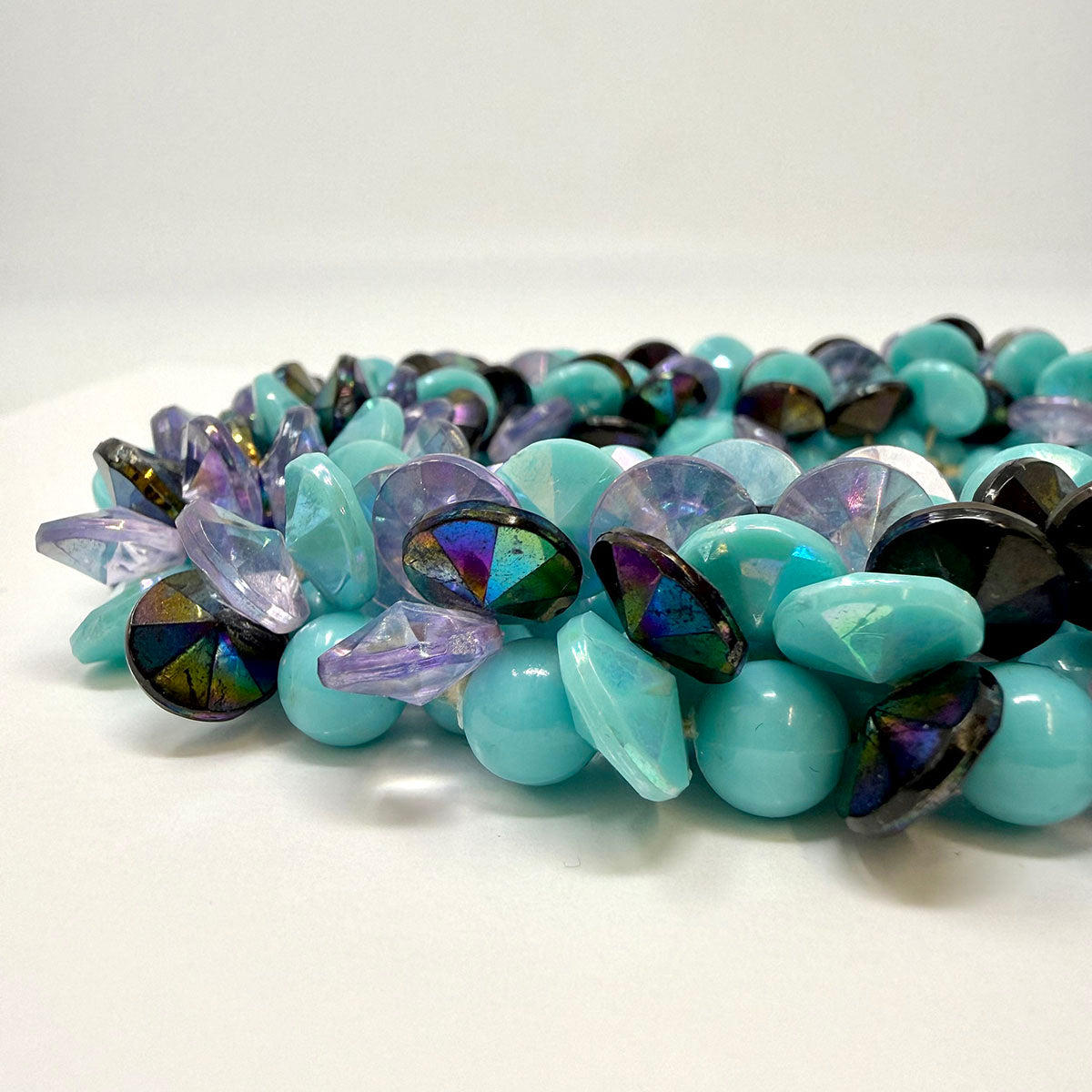 Turquoise and Lavender Cluster Bead Collar 16" Necklace