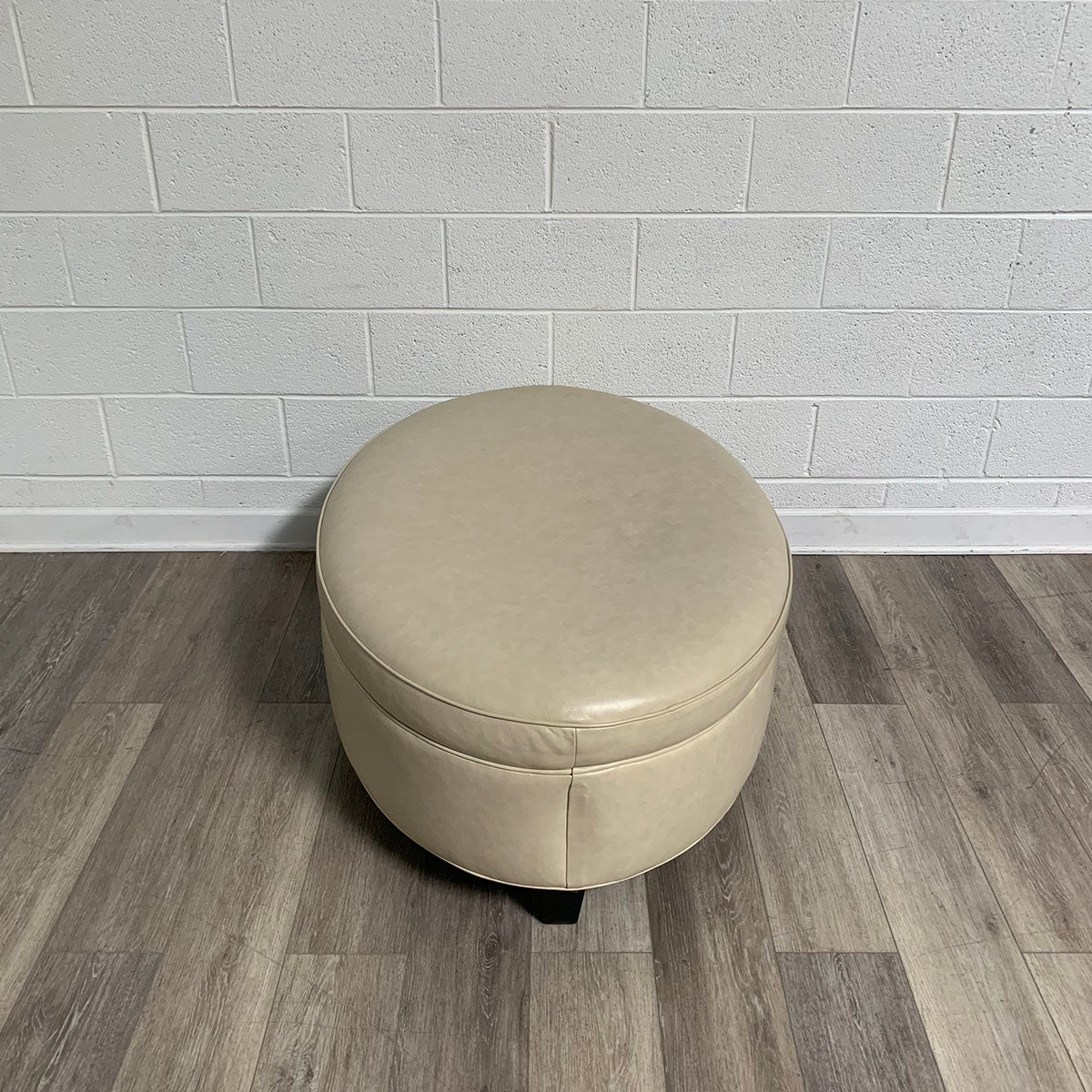 Leather Cream Ottoman