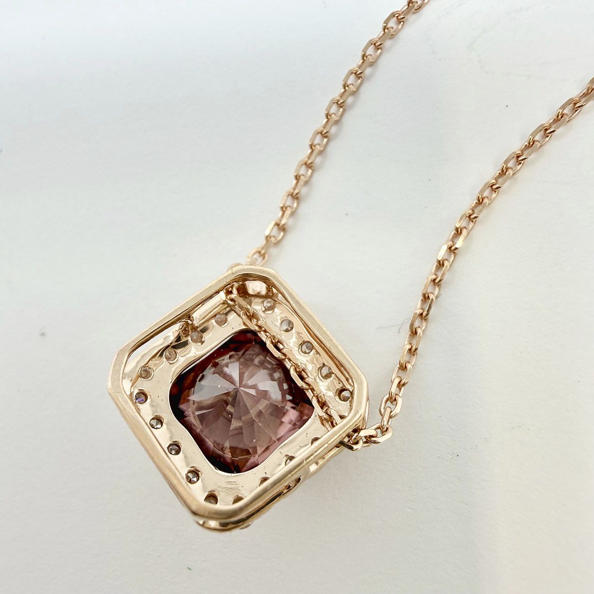 14K Rose Gold Necklace with Pink Tourmaline and Diamond Pendant