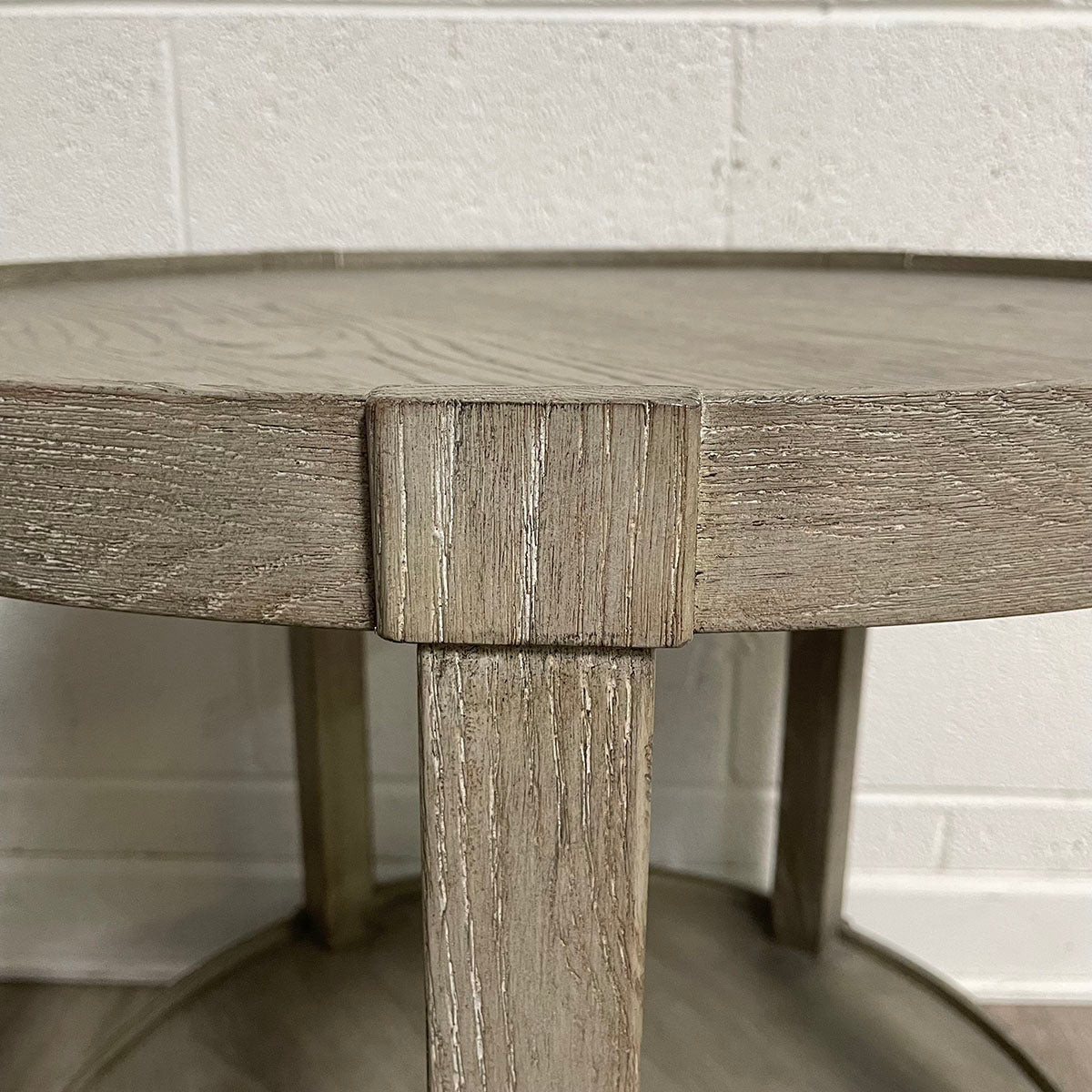 Round Wood Side Table in Weathered Gray