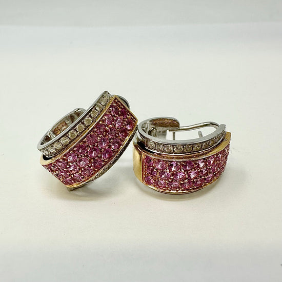 Giorgio Visconti Hoop Earrings with Diamonds and Pink Sapphire