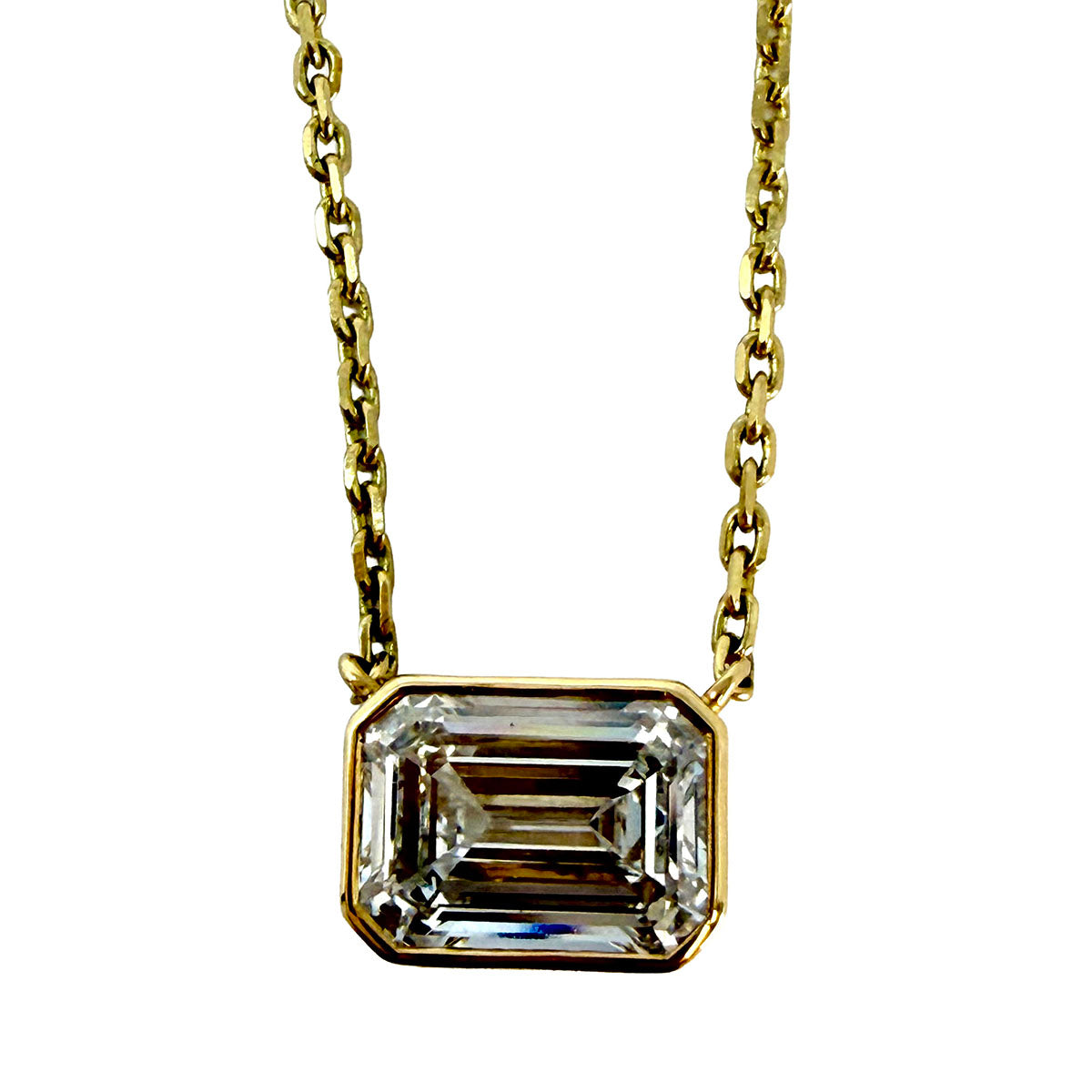 14K Gold 18" Necklace with Emerald Cut Lab Grown Diamond