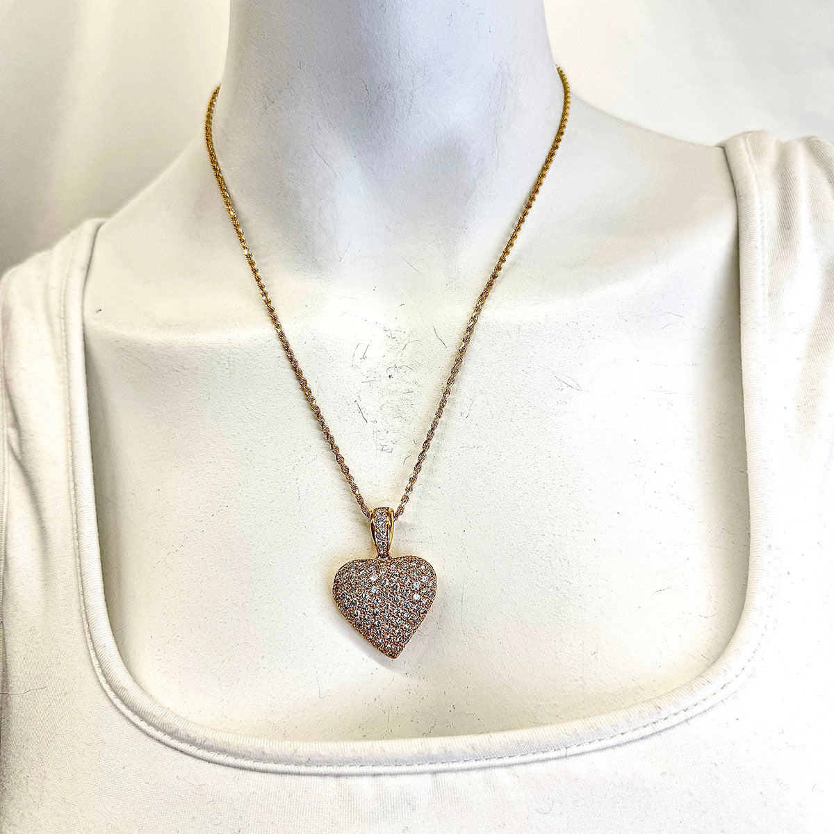 14K Twisted Chain Necklace with Diamond Heart Pendant