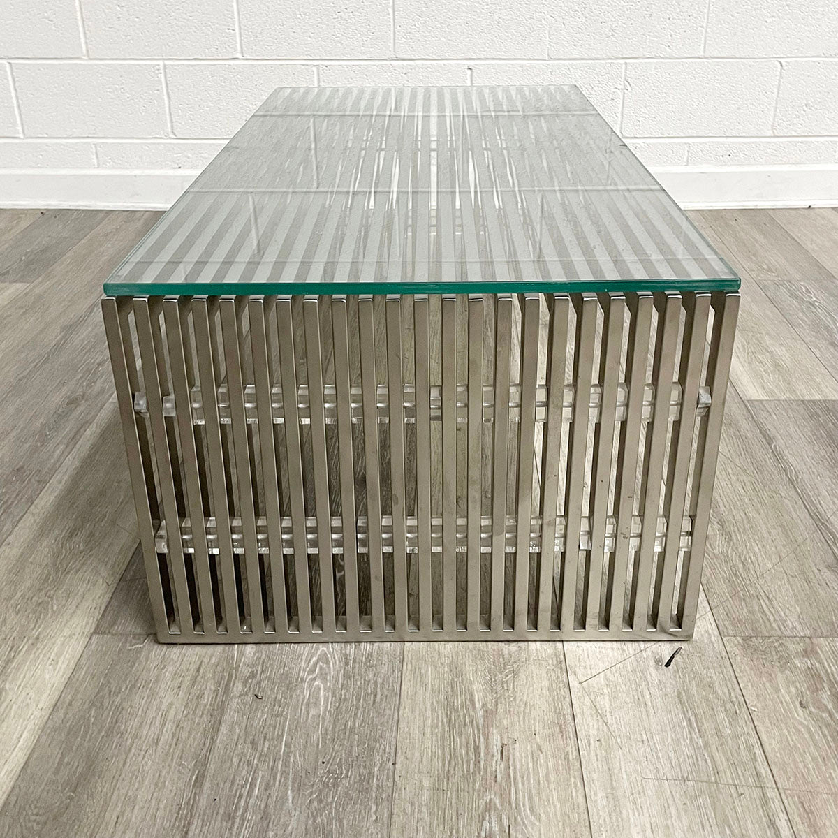 Coffee Table with Glass Top and Brushed Metal Base