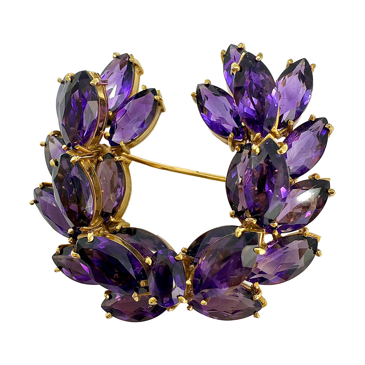 Tiffany & Co. Vintage 18K Gold and Amethyst U-shaped Brooch