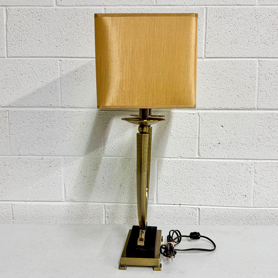 Art Deco Brass Table Lamp With Rectangular Shade