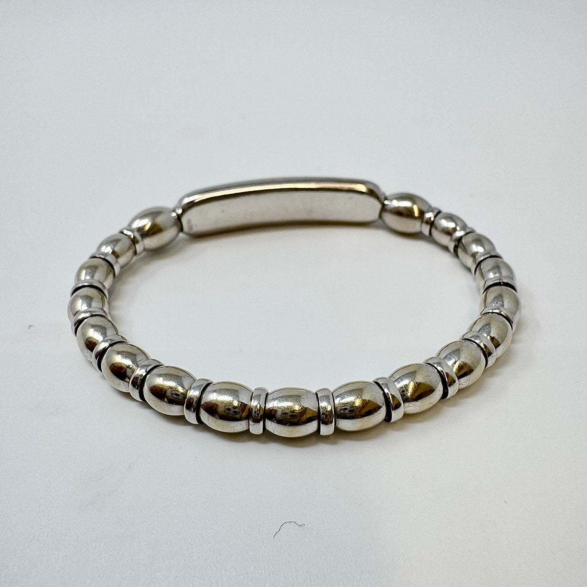 A&G 14K White Gold Stretch Beaded Bracelet with Diamond Bar