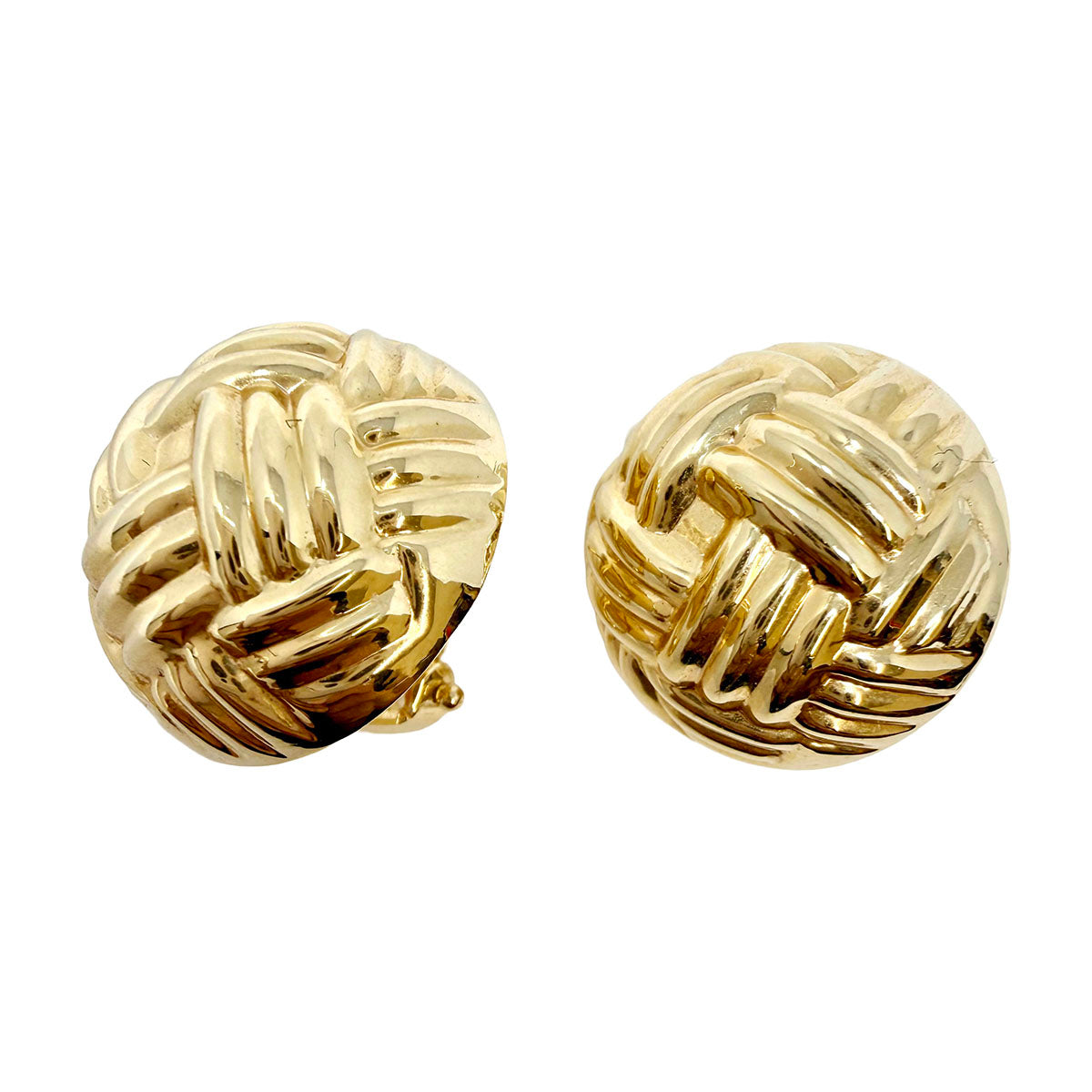 14K Gold Basket Weave Dome Earrings