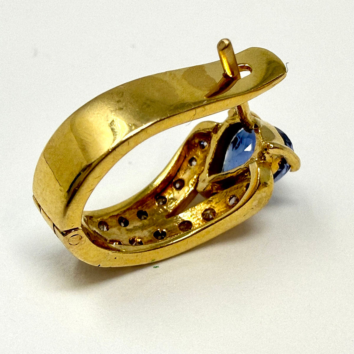 18K Yellow Gold Huggie Earrings With Sapphire and Diamonds