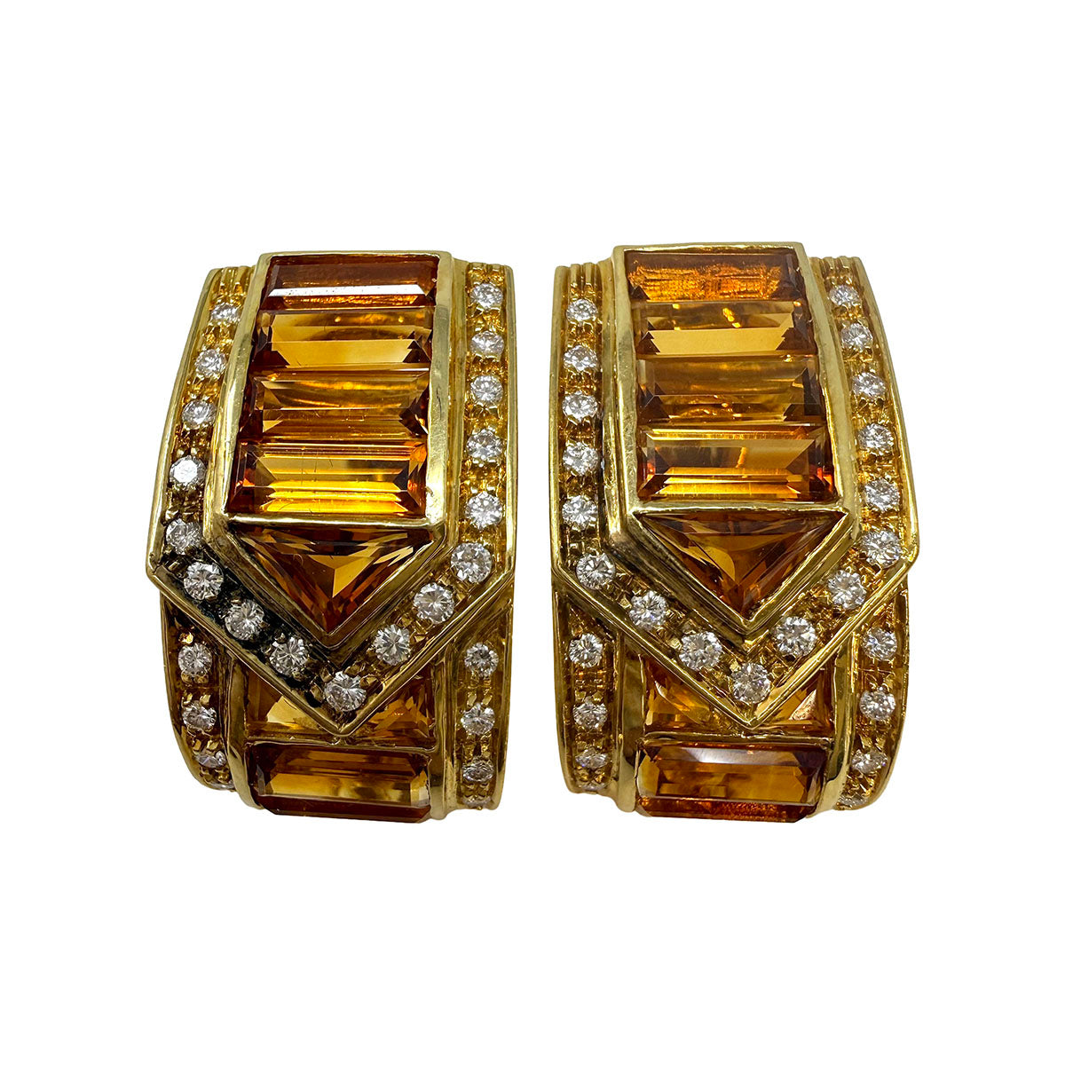 Sabbadini 18K Gold Clip-on Earrings with Diamonds and Citrines
