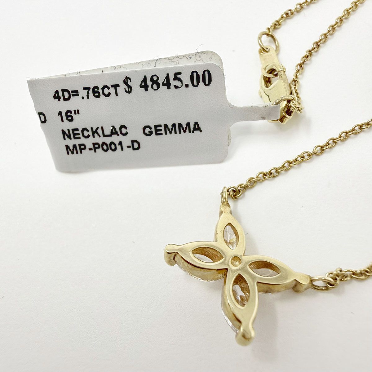 14K Gold Flower Pendant Necklace with 4 Marquise Diamonds