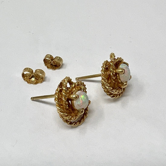 14K Gold Knot Earrings with Opal