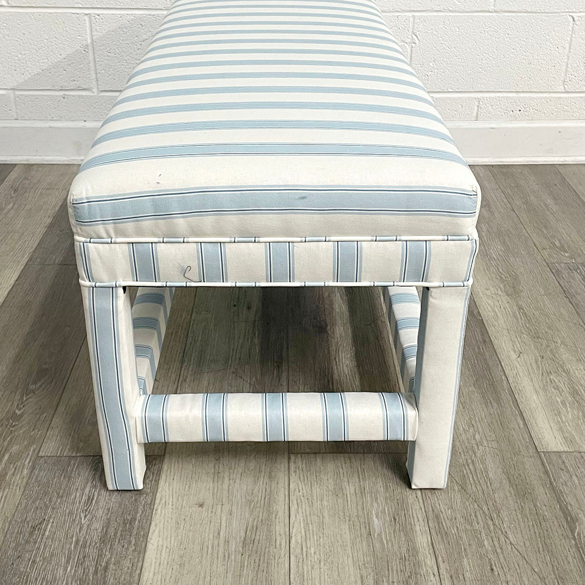 Light Blue and White Striped Upholstered  Bench