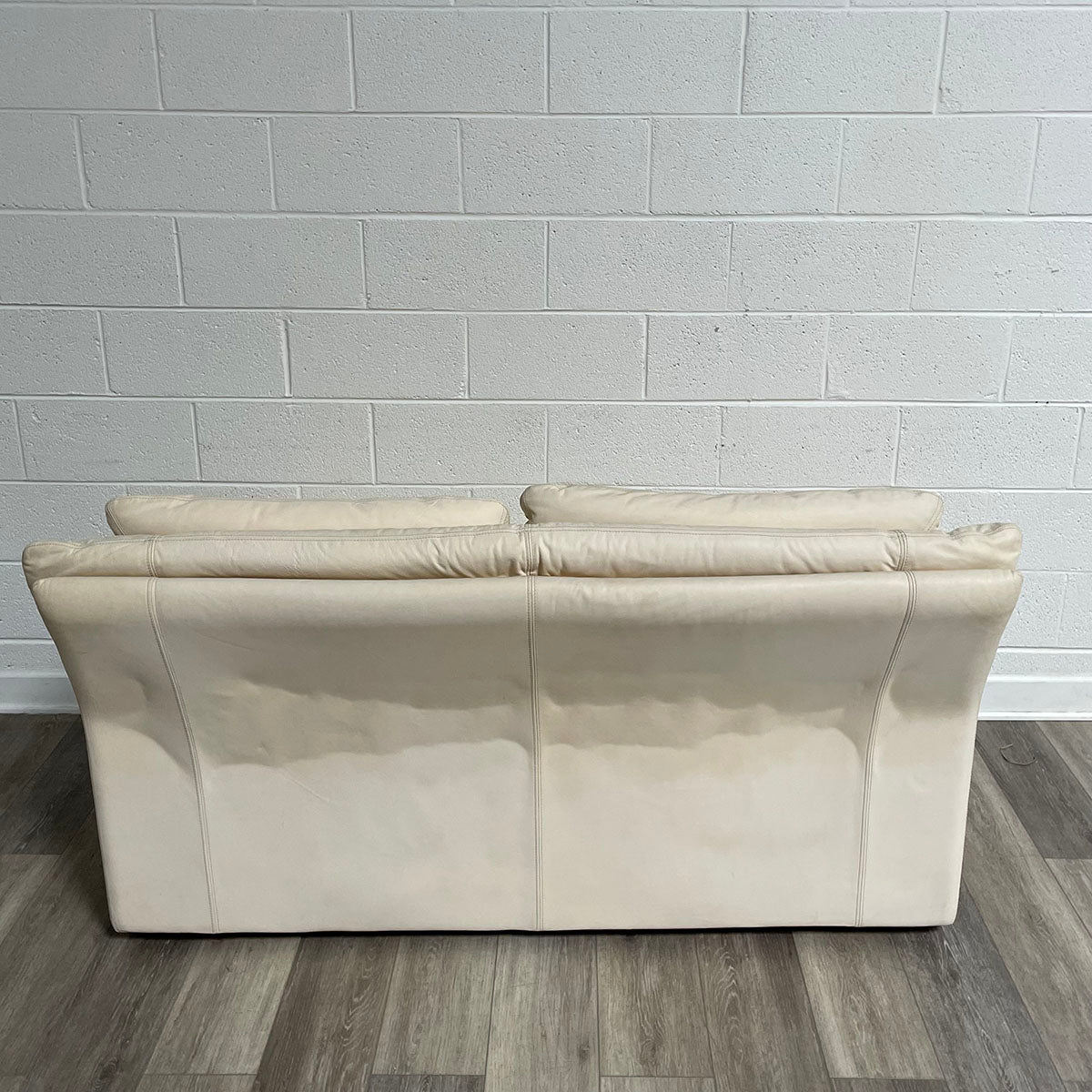 Cream Leather Loveseat