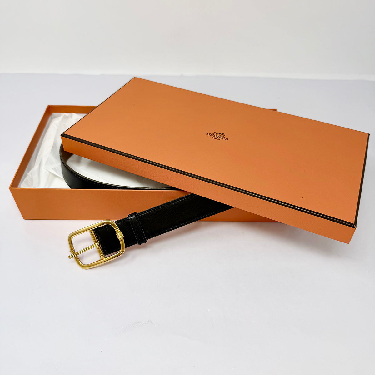 Hermes Swift Leather Belt with Gold-tone Buckle